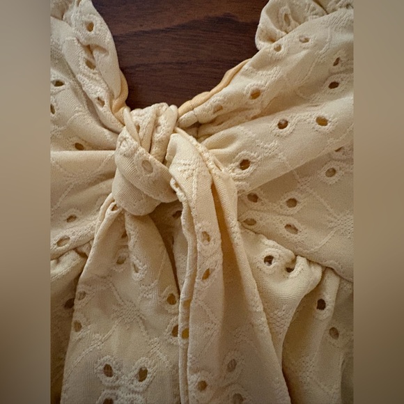 SHEIN Cream Eyelet Bow Blouse - Picture 2 of 5